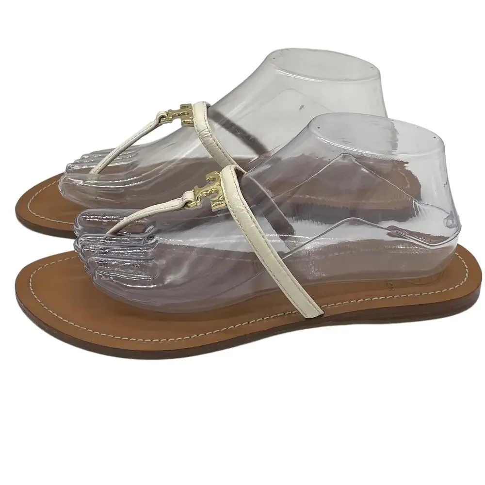 Tory Burch 'T' Logo Leather Thong Sandal - White - 9
